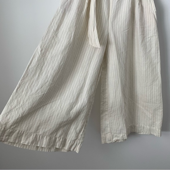 Anthropologie Palm Beach Linen Blend Wide Leg Crop Cream Pinstripe Belted Pant - Picture 6 of 16